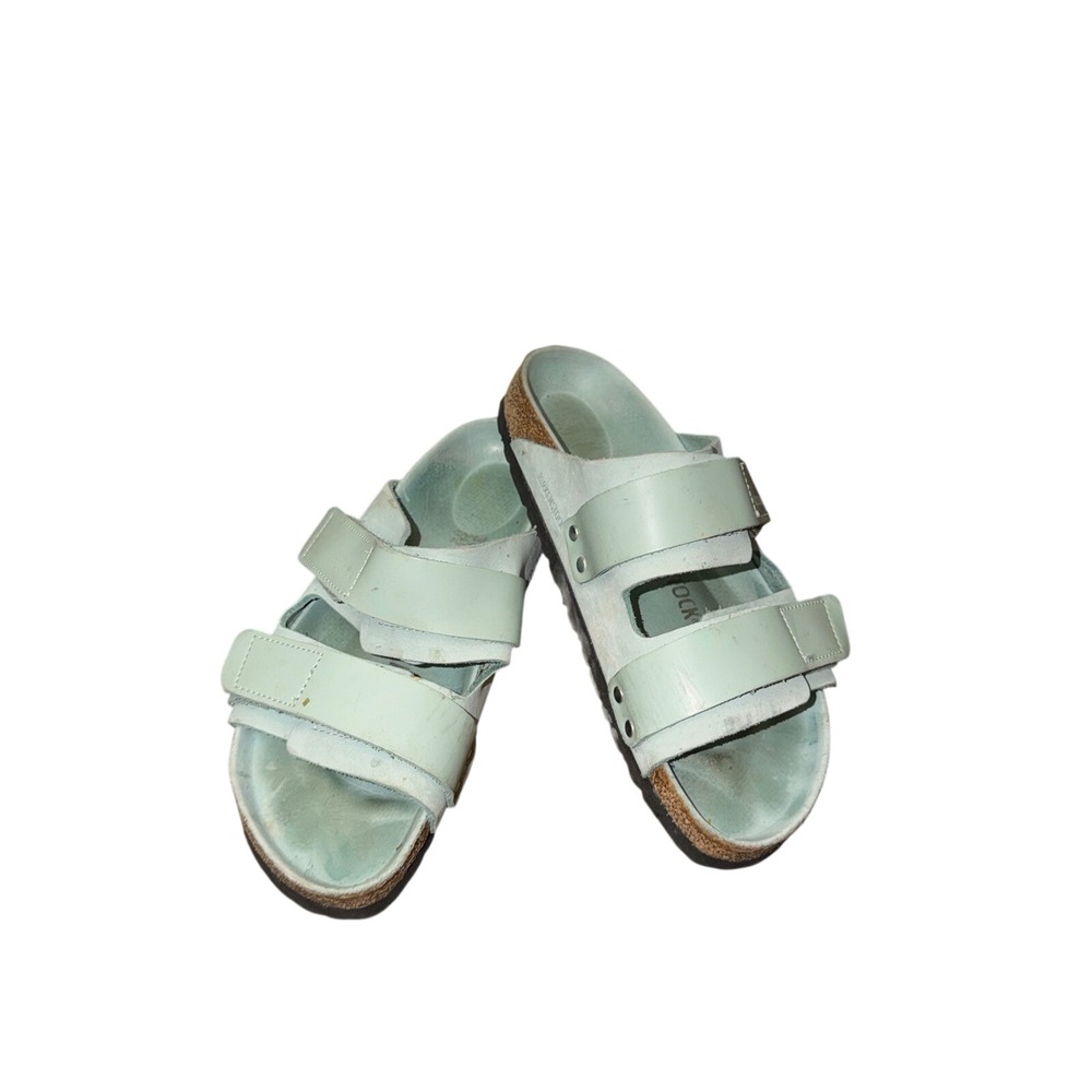 Birkenstock Arizona Mint Green Leather Sandals Hook Loop Straps Womens 38